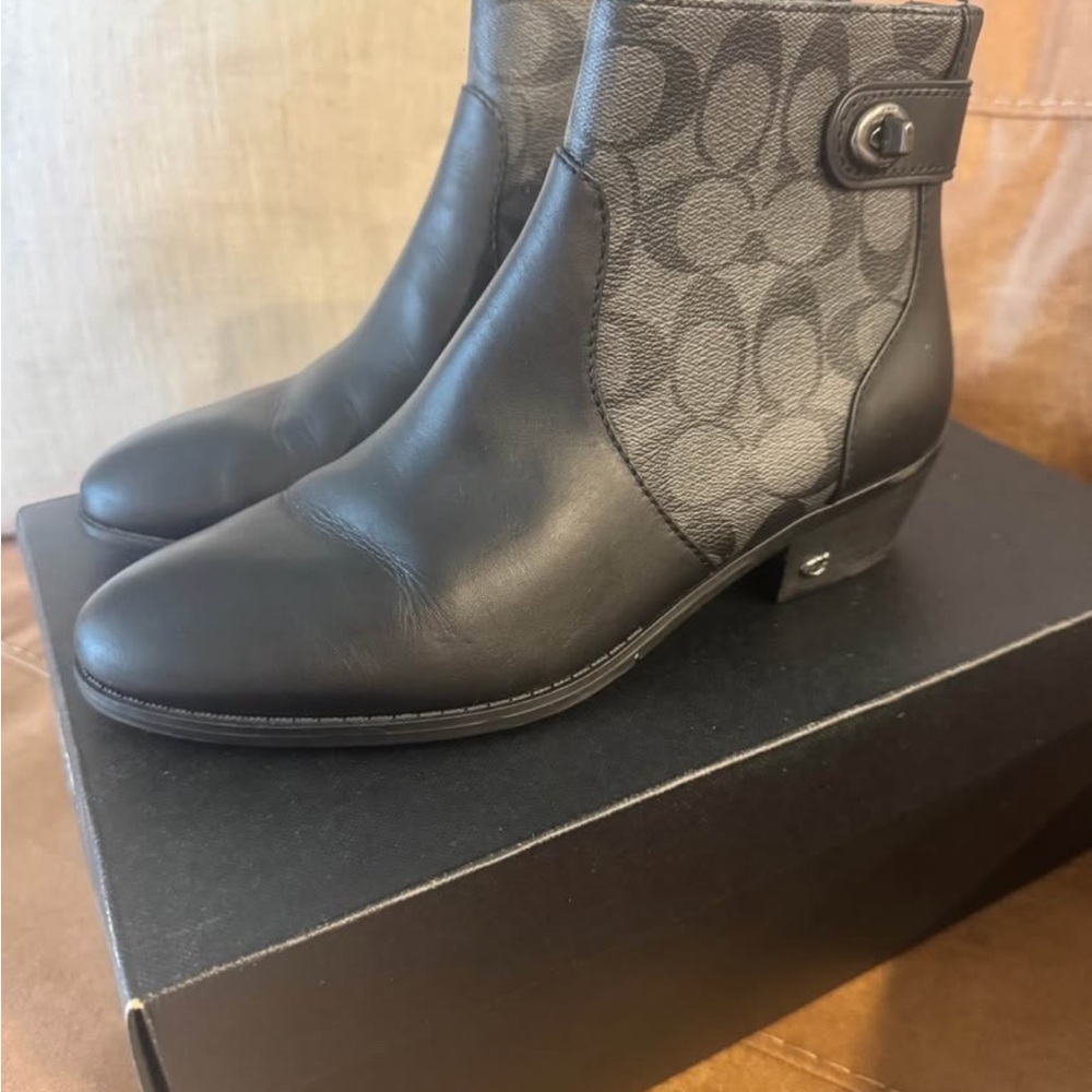 Coach Black and Gray Monogram Ankle Boots